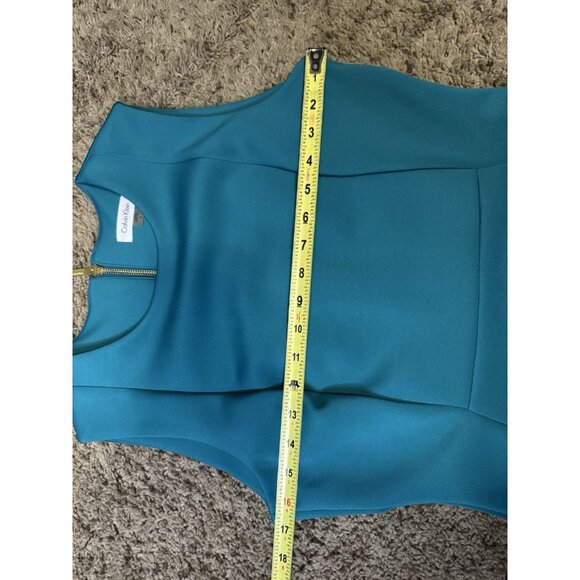 CALVIN KLEIN Green Scuba Sheath Dress Pencil Office Business Classic Career Sz 8 - Picture 5 of 8